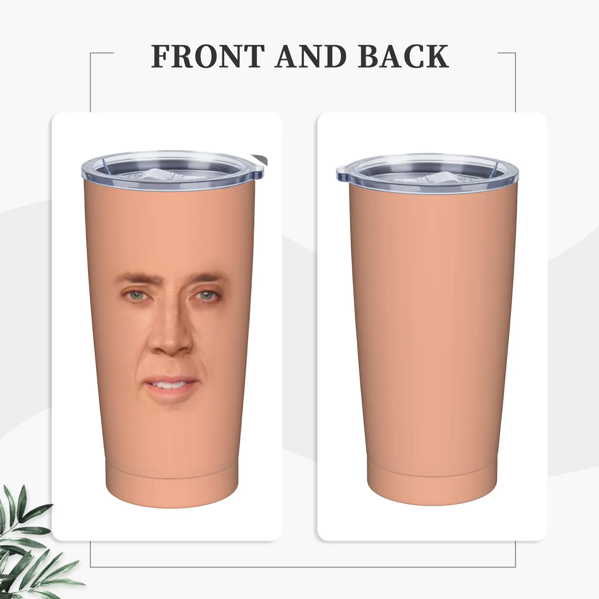 Nicolas Cage Face Insulated Tumbler with Straws  Stainless Steel Thermal Mug Outdoor Portable Bottle Cup, 20oz