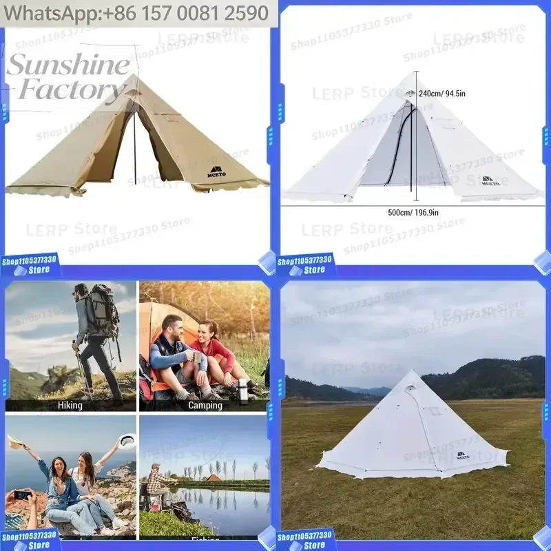 5-8 People Tipi Hot Tent with Stove Jack Camping Pyramid Teepee Tent for Camping Backpacking Hiking