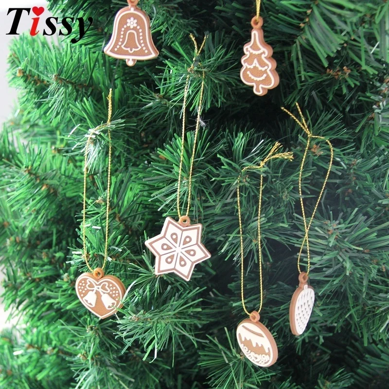 1Set Christmas Soft Rubber Gingerbread Man Ornaments Bell Snowflake Hanging Pendants For Chrismas Tree Decor DIY Gifts Wrapping