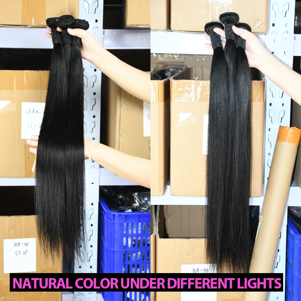 Extensiones de cabello humano liso para mujer, mechones de pelo peruano 100% Remy, de 12 a 32 pulgadas, color negro Natural, 1/3/4 piezas