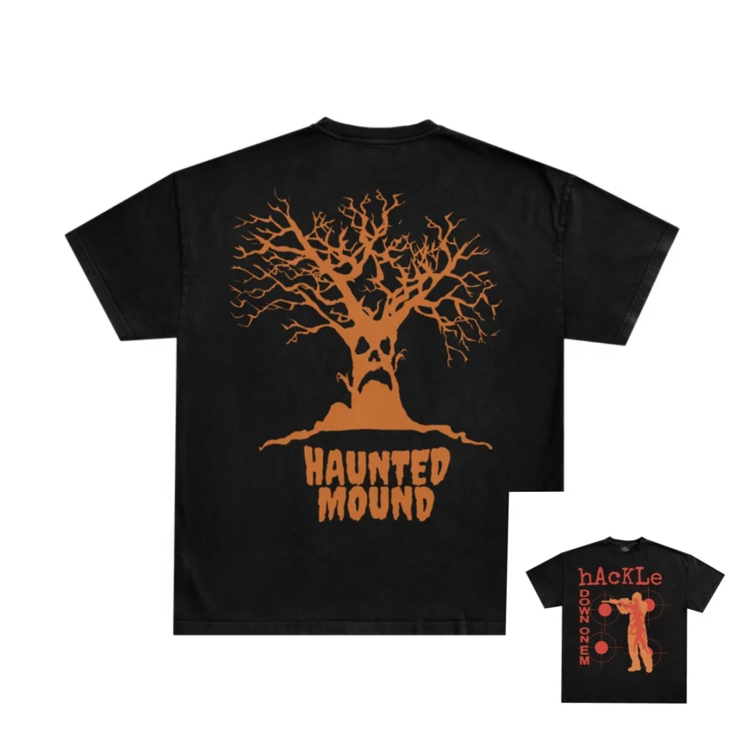 Haunted Mound Hackle Cs Tee Streetwear Retro Hip Hop Shirt Y2k Washed Cotton T Shirt Men's Women's T-Shirt Kid's Clothing ﻿