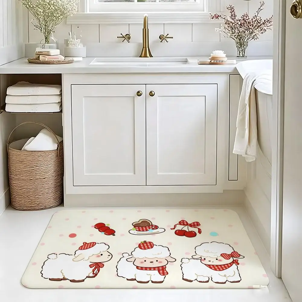 Cartoon H-HappyS littleS lambS Floor Mat Absorbent Floor Mat Non-Slip Entrance Rug for Bathrooms Restrooms and Toilets
