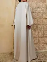 Robe de soirée fendue pour femmes musulmanes, couleur unie, col rond, manches longues chauve-souris, robes de soirée amples 2