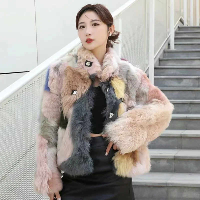 2024 Autumn Winter Tuscan Fur Coat Women's Short Loose Stand Collar Overcoat Jacket Korean Street Fashion Dopamine Topcoat