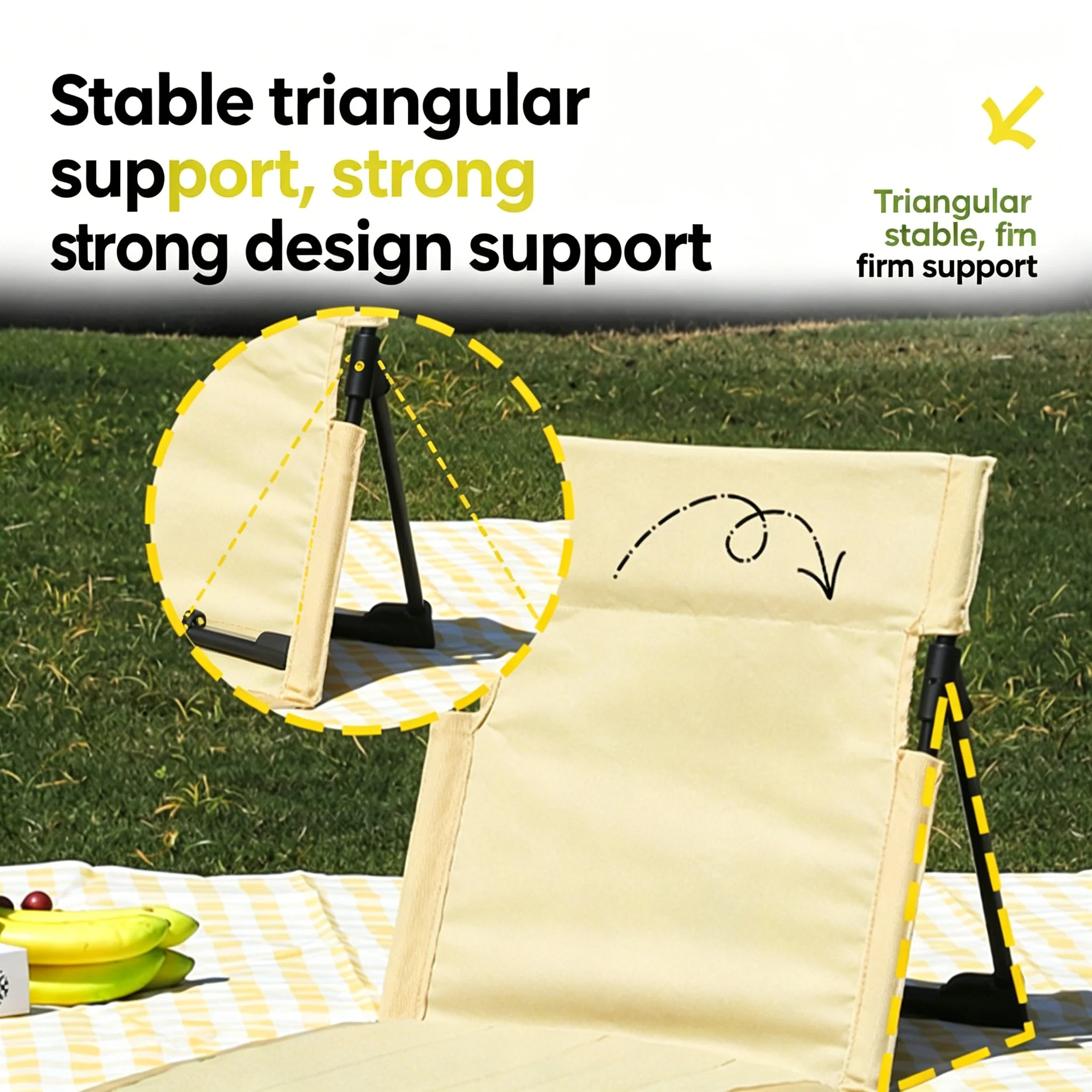 Tragbarer Klappbarer Strandstuhl mit Aluminiumlegierungsrahmen, Outdoor-Camping-Lazy-Seat-Kissen, Langer Klappbarer Bodenstuhl mit Rückenlehne für Picknick, Rasen und Park