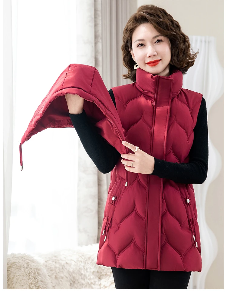 Middle-aged women thicken cotton vest plus size medium and long vest autumn winter clothing mother wearing thermal vest jacket