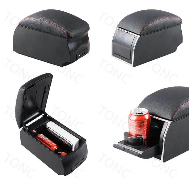 For Peugeot 208 2012~2018 Armrest Box Retrofit parts Interior details Storage box with USB and cup holder Car accessories