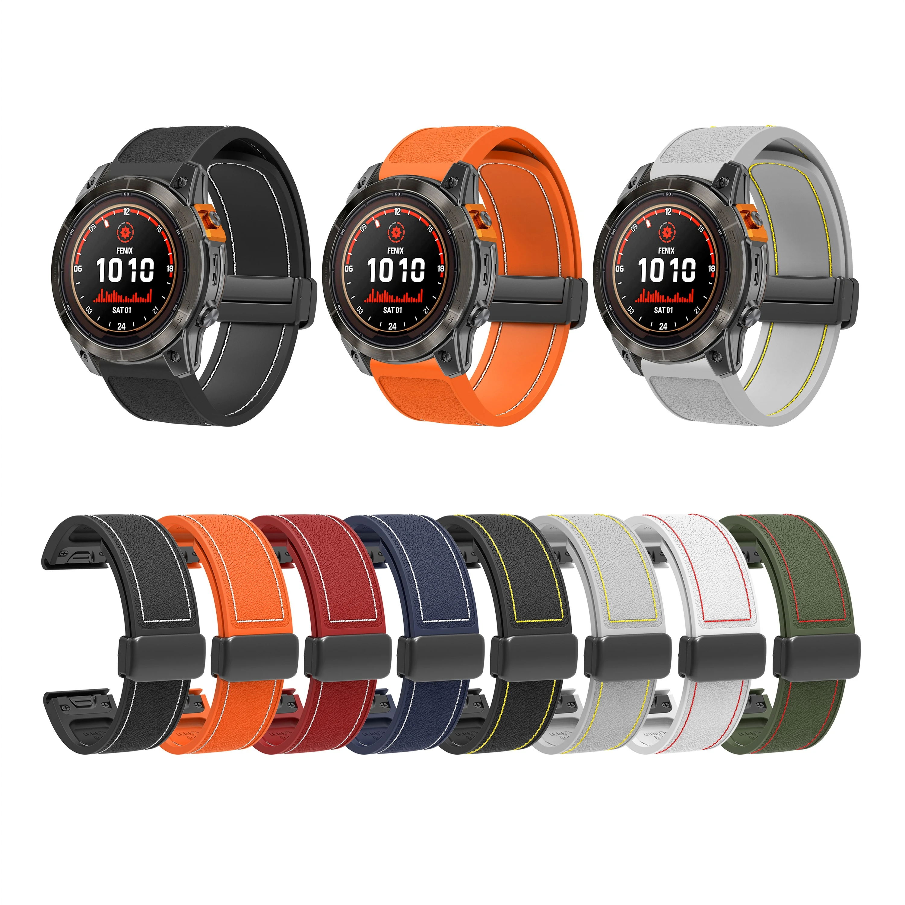 22/26 mm faltbares magnetisches Silikonarmband für Garmin Fenix 5/5X/6X/7X Schnellverschluss-faltbares magnetisches Nahtband