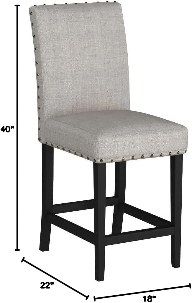 Tan Fabric Counter Height Stools with Nailhead Trim, Set of 2