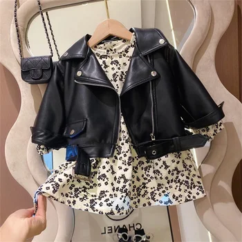 Kids Faux Leather Jacket 3 Spring Autumn Boys Leather Jackets For 2-8 Years New Classics Handsome Baby Girls Pu Outerwear Kids Clothing Zipper Fly Coats 3