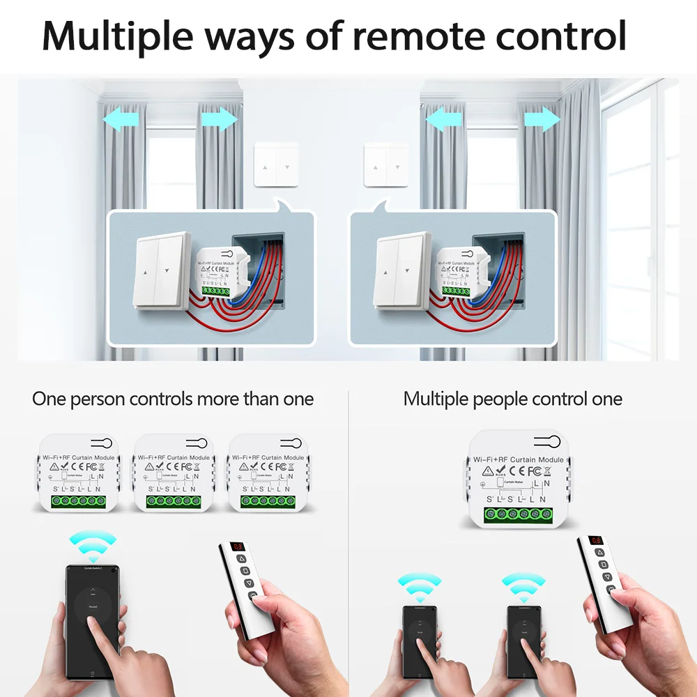 Interruttore per tende Tuya Smart Life WiFi RF433 Interruttore cieco per tapparella elettrica remota Protezione solare Google Home Alexa Smart Home