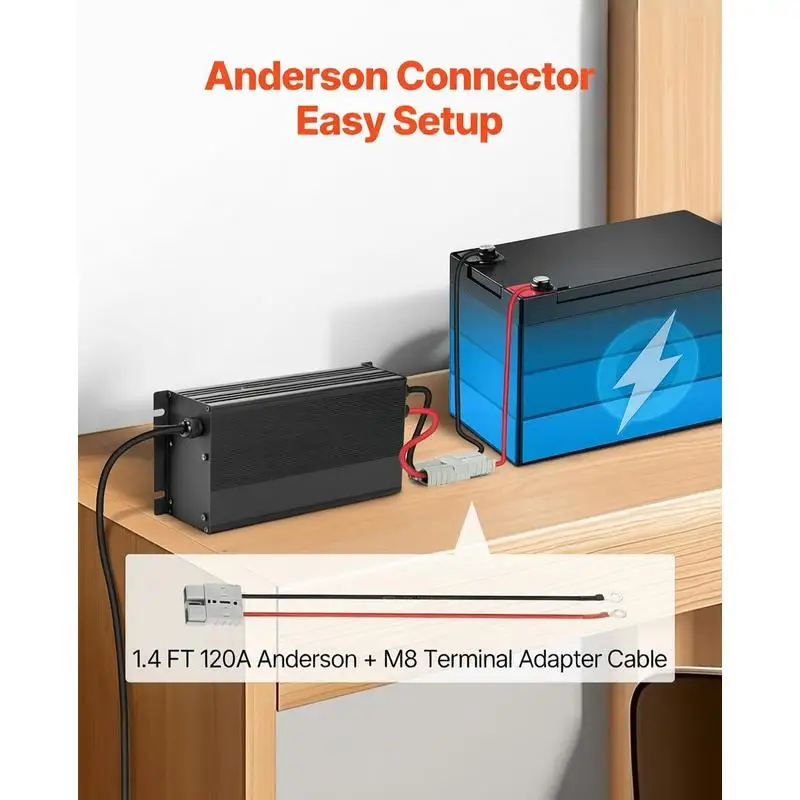 12V 80A Lithium Battery Charger, 14.6V, AC-DC LiFePO4 Smart Charger, with Anderson Connector, LED Indicator, 0V Activation, for Lithium LiFePO4 Deep Cycle Rechargeable Batteries of Boat, RV view 5