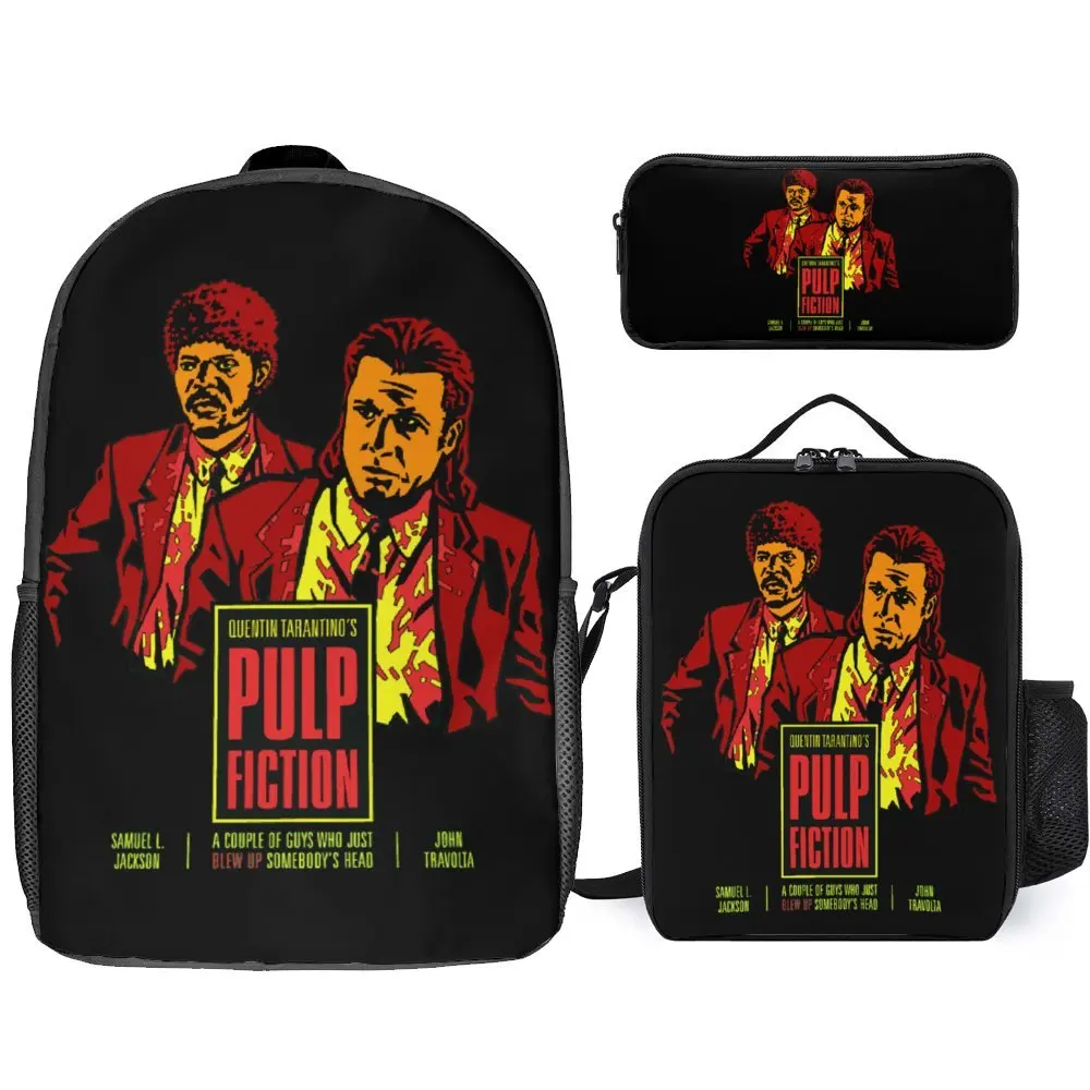 Cool Pulp Fiction John Travolta 2 3 in 1 Set 17 Inch Backpack Lunch Bag Pen Bag  Travel Classic Durable Blanket Roll Snug