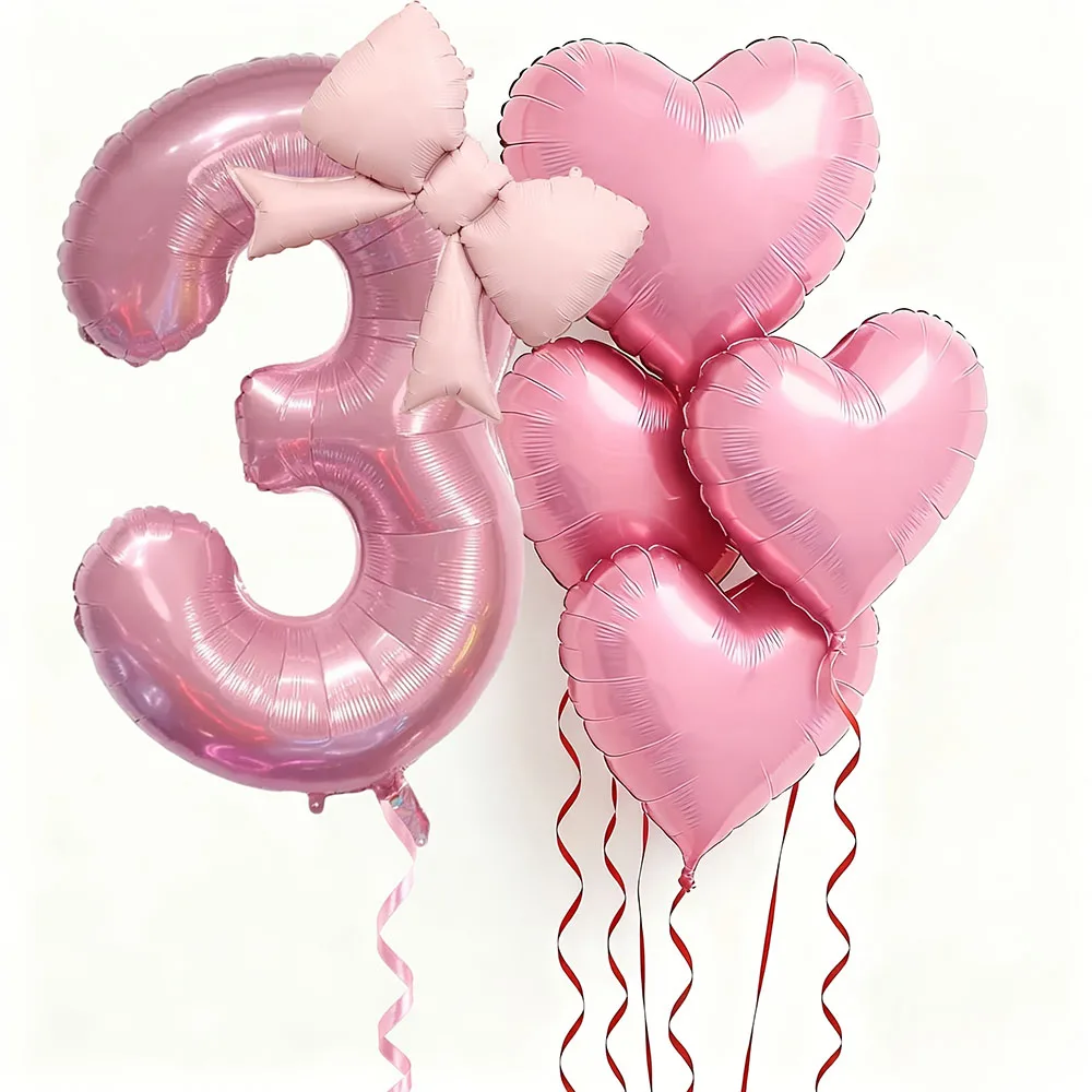 6 Stück rosa Schleifen-Herzballons mit 32 Zoll großen rosa Zahlen-Folienballons für Geburtstagsfeiern, Hochzeiten, Verlobungen, Jubiläen, Dekoration – Detail 8