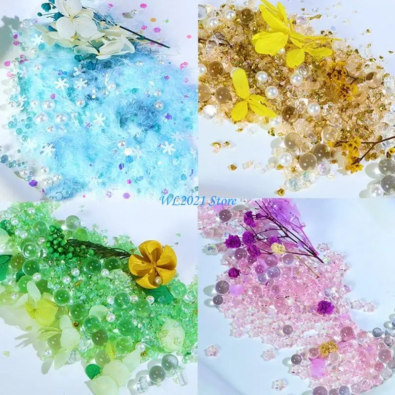 

G5GC Long Lasting Resin Dried Flower Glass Beads Mixed with Natural Stones Decoration