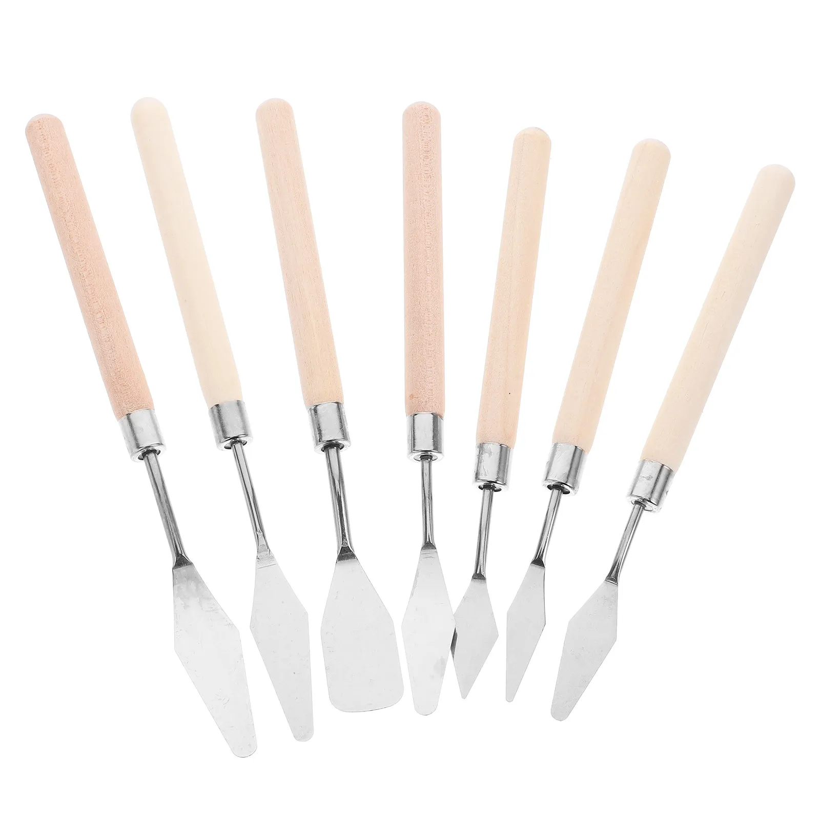 7Pcs Oil Painting Scraper Set Stainless Steel Palette Knives Wooden Handle Precision Mixing Tool for Canvas Art Supplies