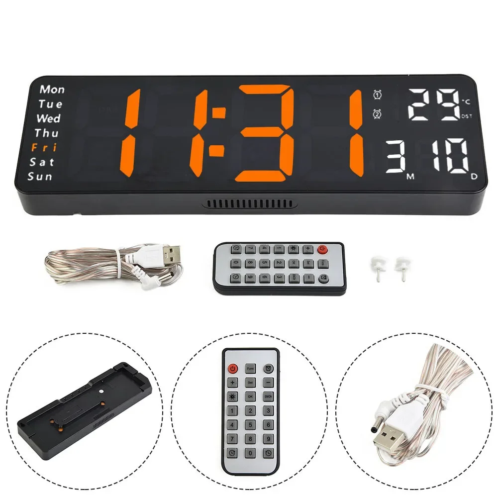 LED Clock Wall Clock Living Room USB 13Inch 32x10.5x3cm Digital Wall Clock Alarm Clock Desktop Home Decor Mirror