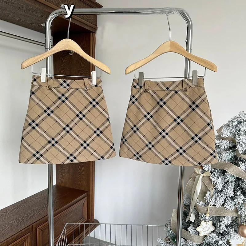 الخريف الشتاء الإناث شيك خمر عالية الخصر التنانير النساء مصمم ألف خط التنانير الفتيات الكورية موضة القهوة التنانير #1