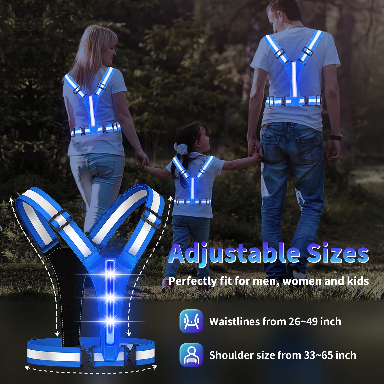 Reflective Vest Adjustable Clothing High-Visibility Safety 3 Lighting Modes LED Running Gear Children Night Men