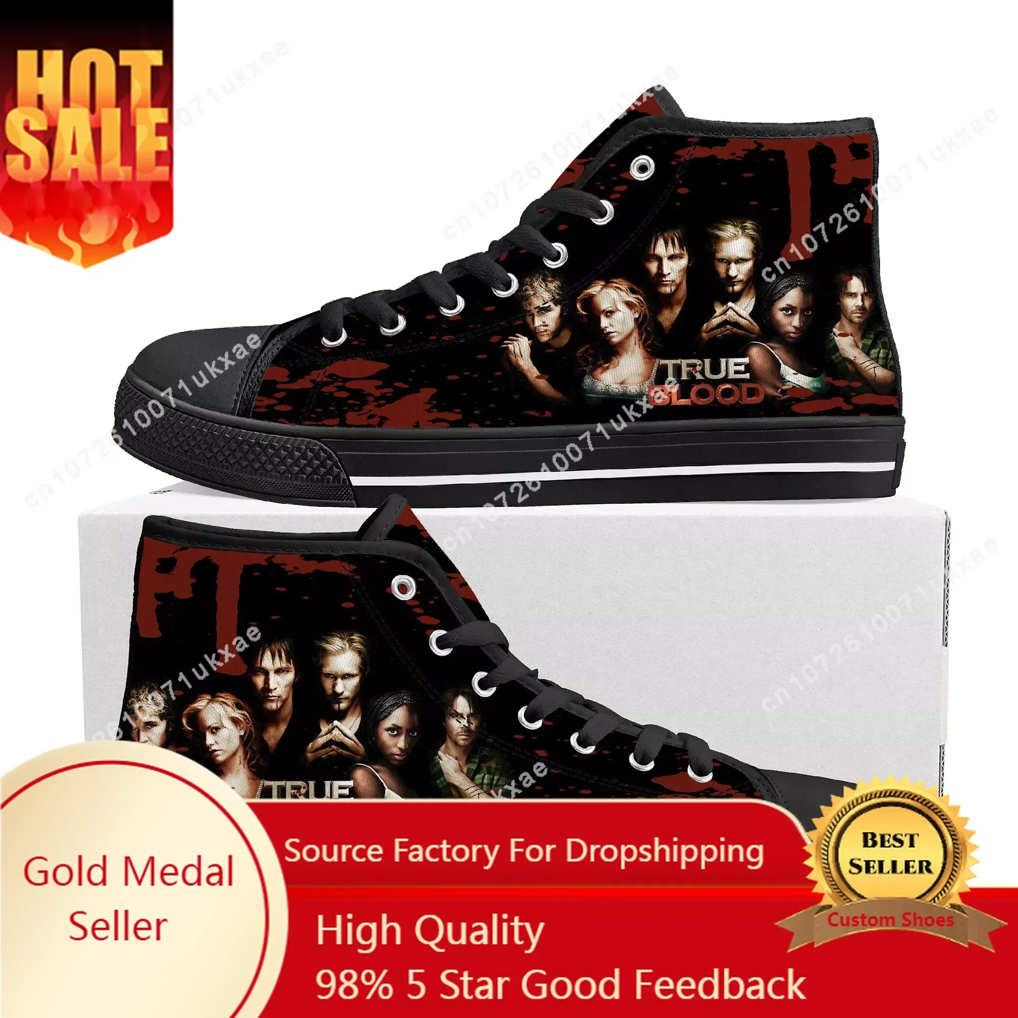 True Blood High Top Sneakers Mens Womens Teenager Anna Paquin Stephen Moyer Canvas Sneaker couple Shoe Casual Custom Made Shoes