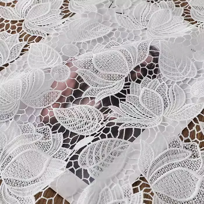 High quality lace sewing White openwork flower embroidery tissus High end dress cheongsam fabric