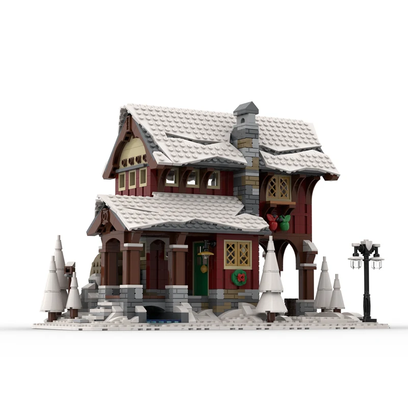 ภาพยนตร์ฉากสถาปัตยกรรมหมู่บ้านฤดูหนาวตามฤดูกาล House MOC Building Blocks ASSEMBLY DIY เทคโนโลยีอิฐคอลเลกชันของเล่น