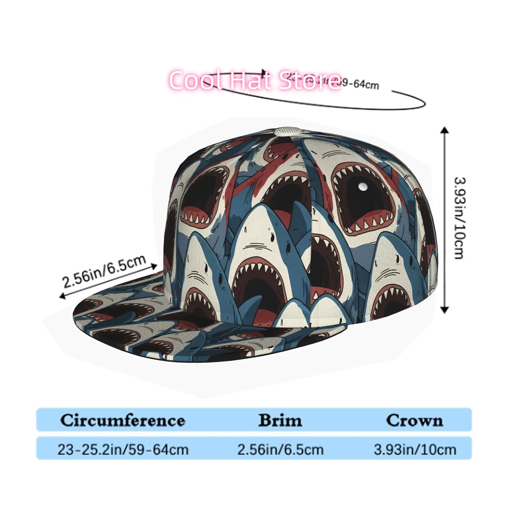 Flat Brim Baseball Cap with a Shark Design, Suitable for Men, Women, And Everyone in Between. This Hip Hop Streetwear Snapback T