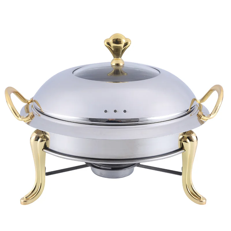 Stainless Steel Hot Pot Set Mini Holder Tempered Glass Lid  Gold Silver Chafing Dish Buffet Pan Food Tray Warmer