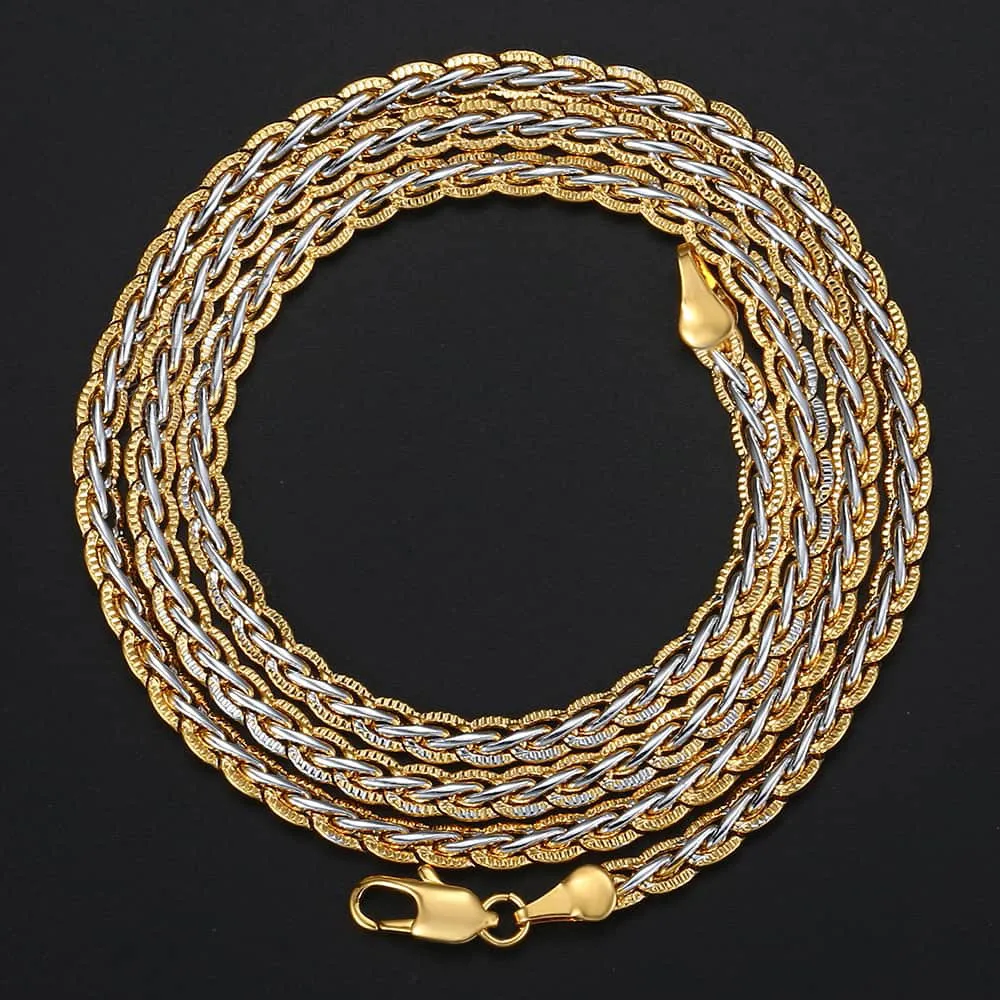 4mm Necklace For Women Men Gold Color  Necklace Wheat Link Chain Fashion Jewelry Gift GN411