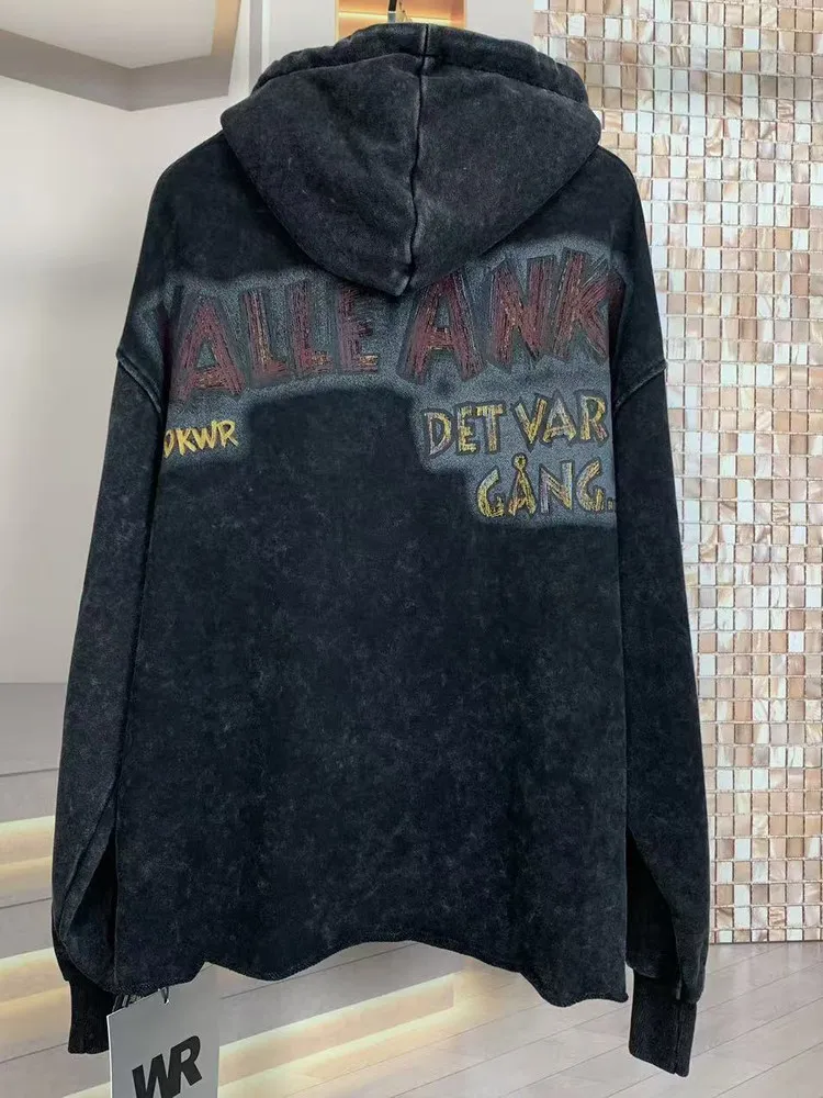 Trendy Brand Autumn New Heavy Craft Cartoon Sequin Hoodies Women Fashion Oversized Loose Hooded Sweatshirt Balck Top