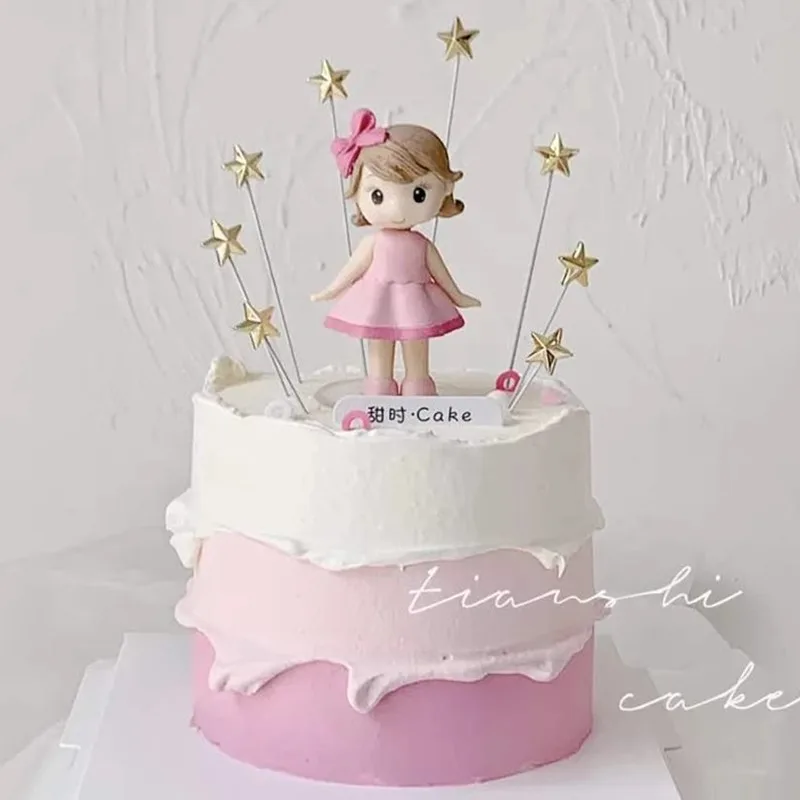 كعكة الأميرة توبر فتاة جميلة مع نجوم القوس لحفلة عيد ميلاد سعيد 1st كعكة الديكور لوازم حفلات استحمام الطفل #4