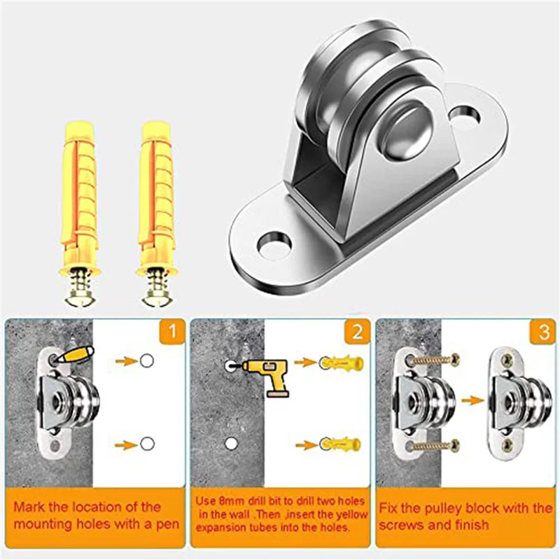 

A93E-304 Stainless Steel Pulley Block, Small Pulley Block Silent Pulley, Material Handling And DIY Kits Moving, 12PCS