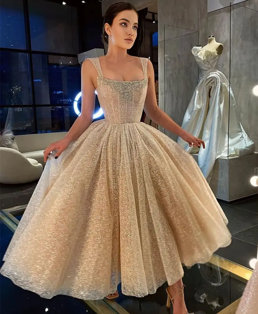 

Design 2023 Puffy Tulle Beaded Crystal Homecoming Dress Spaghetti Straps A-line Prom Party Dresses Wedding Evening Dress