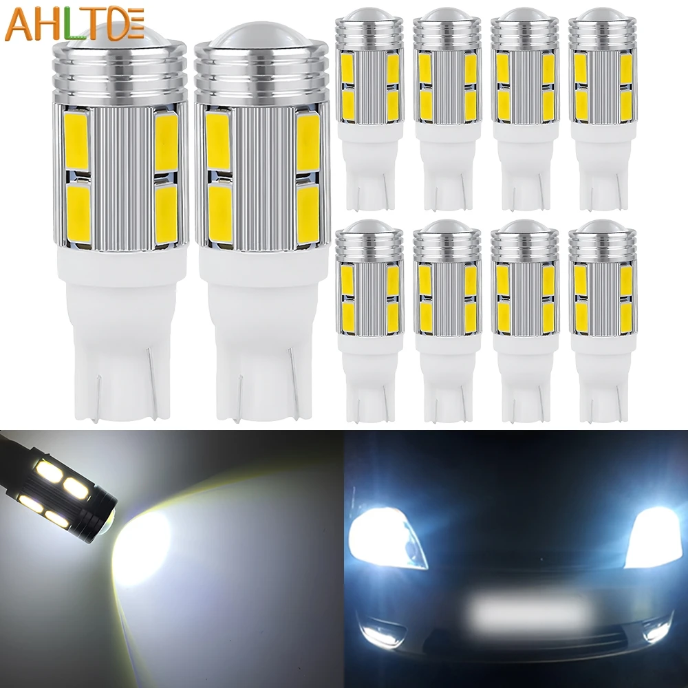 

10pcs T10 W5W 5630 10SMD Car Parking Turn Signal Light LED Bulb Ultra Bright 12V Wedge Side Marker Clearance Reverse Lamp White