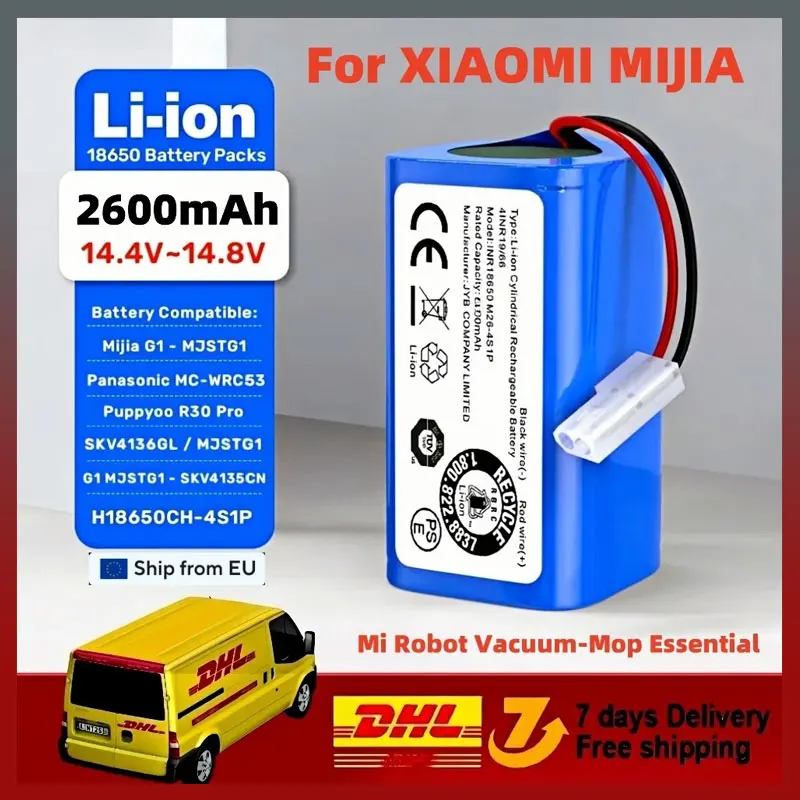 

✔blue 4S1P 14.4V 2600mAh Li-ion Battery Pack,For XIAOMI MIJIA Robot Vacuum-Mop Essential G1 MJSTG1 SKV4136GL H18650CH R30 R35