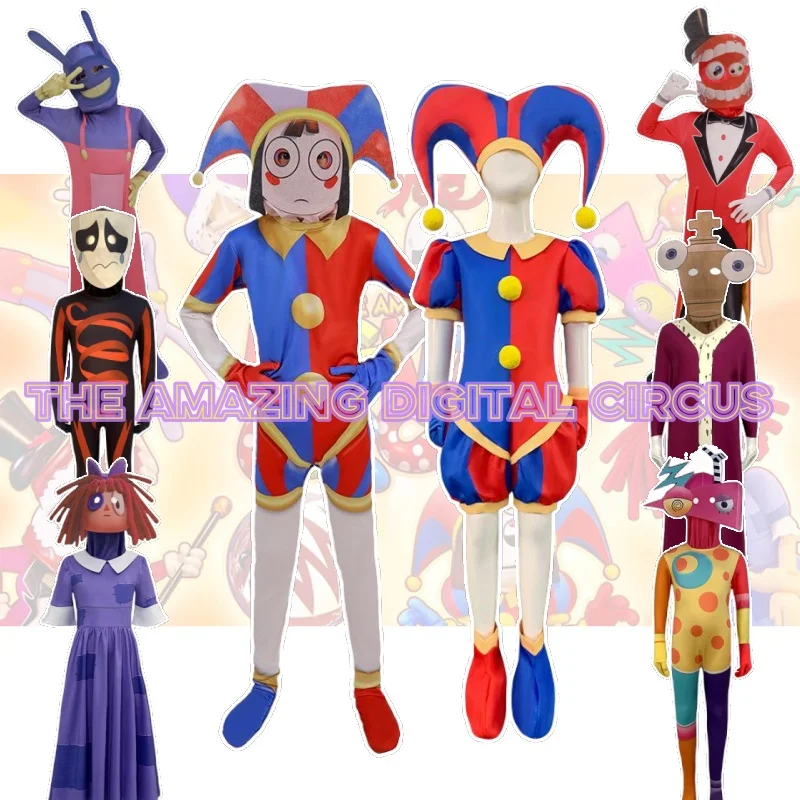 

Pomni Cosplay Costume Anime The Amazing Digital Circus Jumpsuits for Kids Adult Clown Halloween Christmas Party Funny Outfits