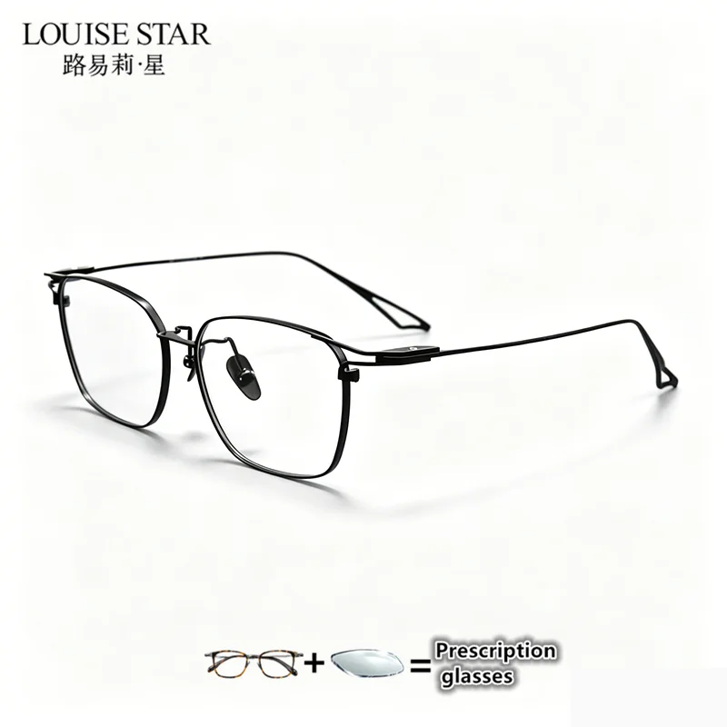 Business men's nearsighted full frame pure titanium glasses with large retro classic prescription and non spherical resin lenses