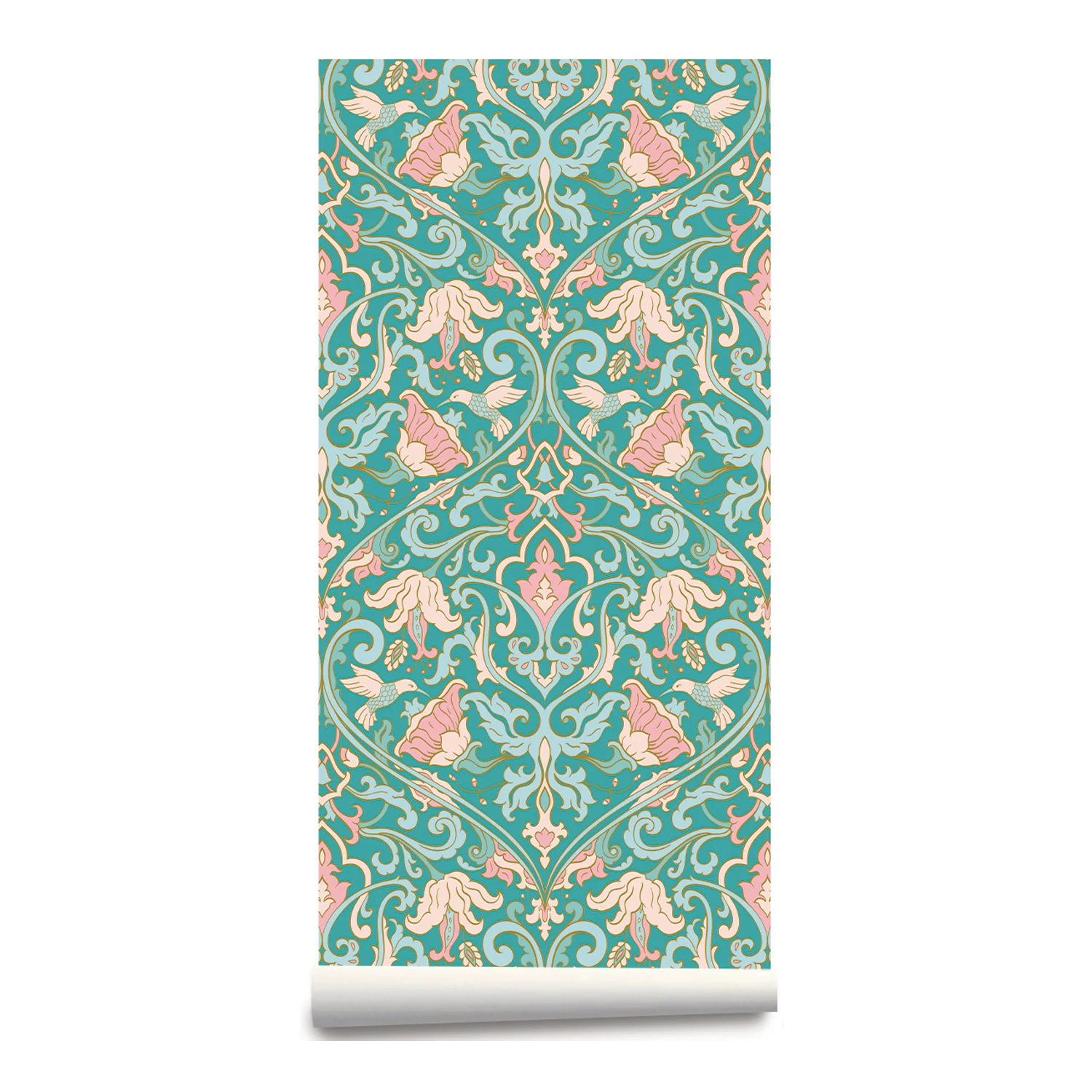 Vintage Floral Birds Peel and Stick Wallpaper Boho Turquoise Contact Paper for Bedroom Home Decorations Damask Wall Paper