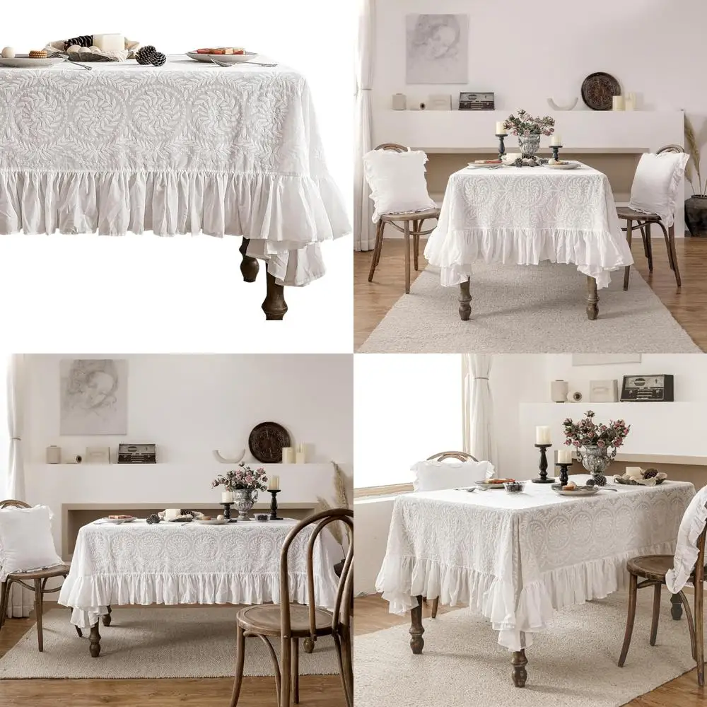 خمر تكدرت مزرعة نمط المطرزة القطن مفرش المائدة الدانتيل الأبيض الطعام ديكور مستطيل غطاء الطاولة #1