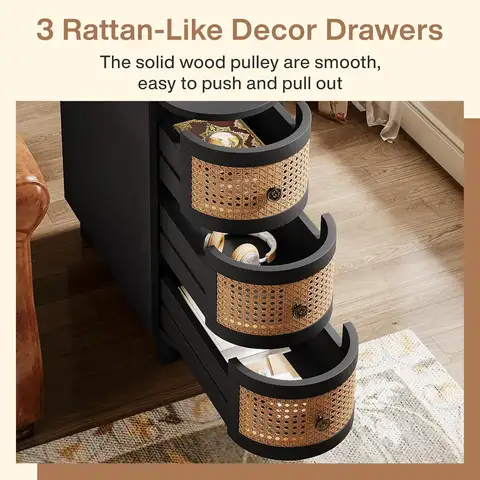 Sidobord, massivt trä soffbord med präglade vintagehandtag, smalt nattduksbord för vardagsrum, sovrum, ingen montering 10 best sales sidobord i trä - №6