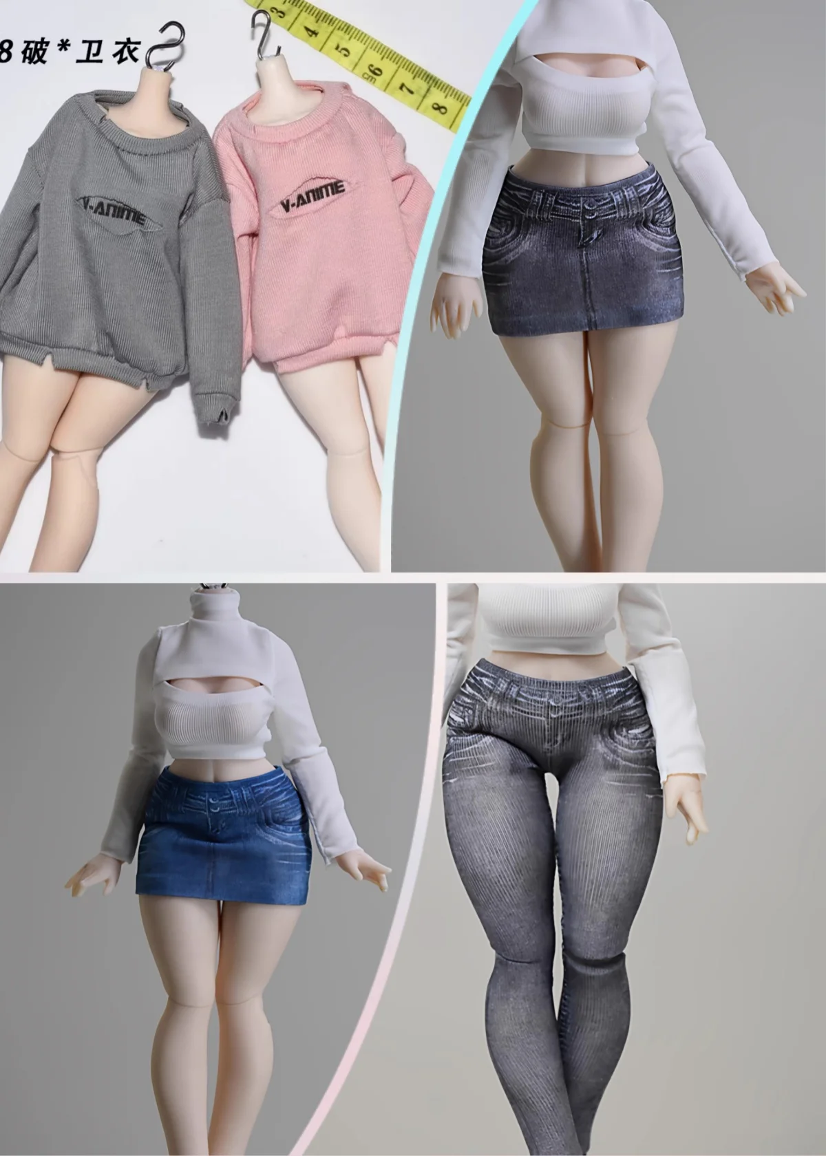 

【No Figure】Pre-sale 1/8 Scale Female Doll's Clothing Accessories Knitted Sweatshirt High-stretch Jeans Fit Girl Action Figure