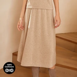 BC-302 High Quality Elasticated Waist 100% Cashmere Clothes A-Line Women's Knitted Skirt Long Skirts for Women Solid