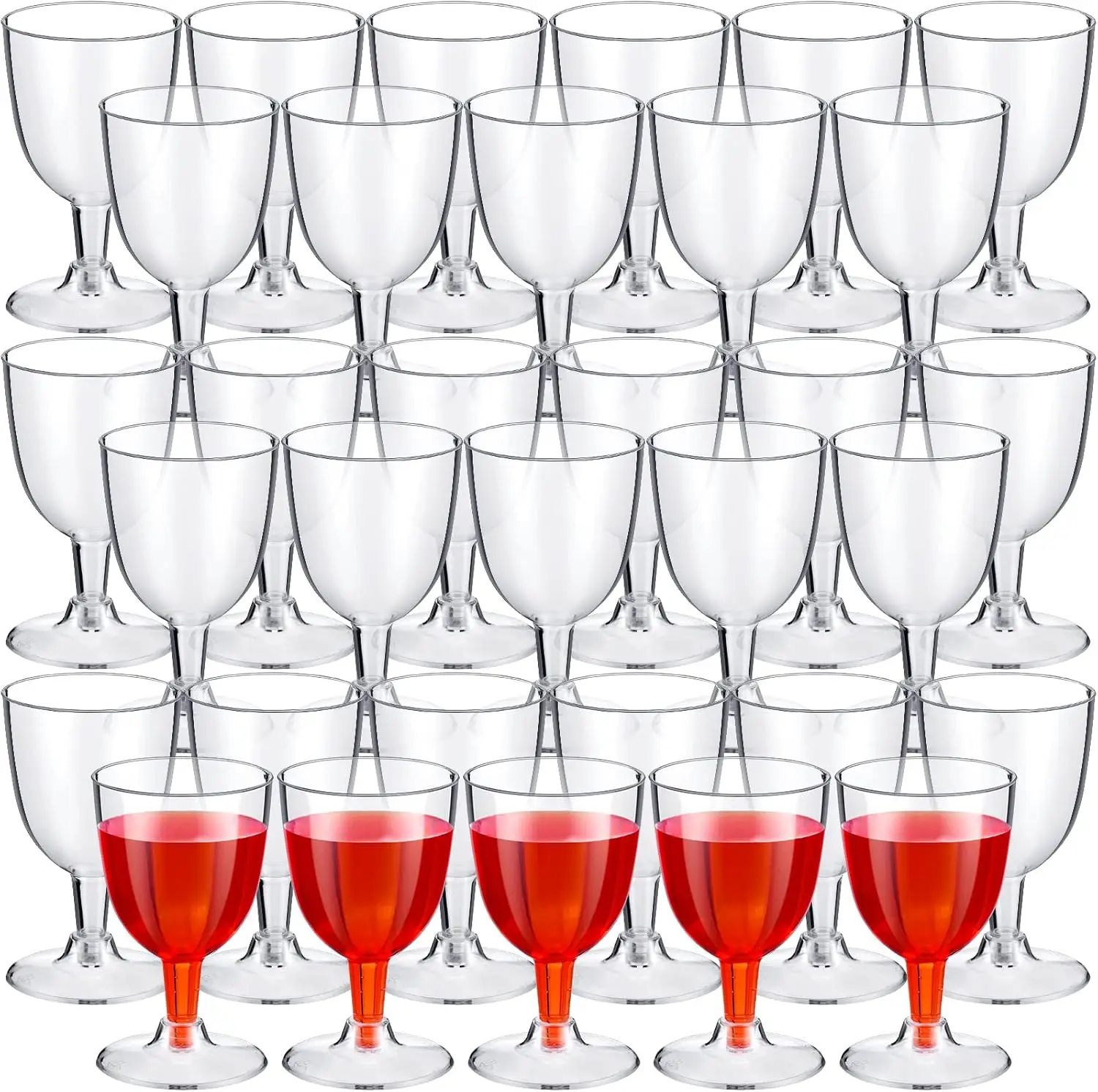 

200 Pack 6 oz Clear Disposable Plastic Wine Glasses with Stem for Weddings Parties Events