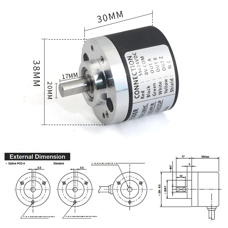 Rotary Encoder OVW2 / HES 2MHT 2MD 2MHC Pulse 3600P/R 2500P/R 1024P/R 1000P/R 360P/R 100P/R DC 5V-24V OUT A B Z HES-02-2MD