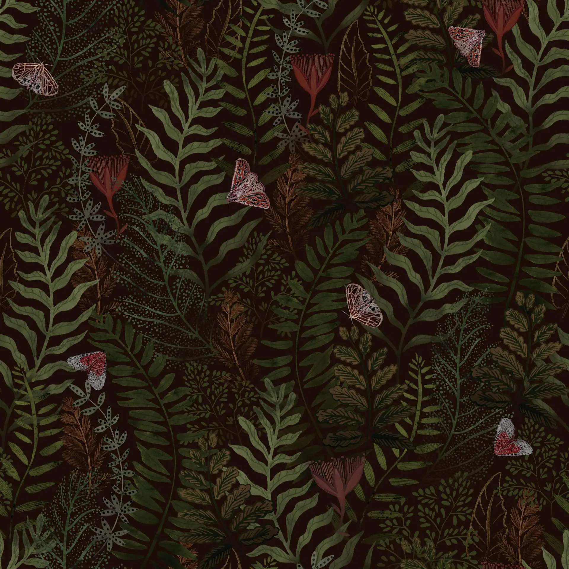 Peel and Stick Wallpaper Dark Green Fern Butterfly Self Adhesive Wallpaper Vintage Tropical Forest Leaf Contact Paper Removable