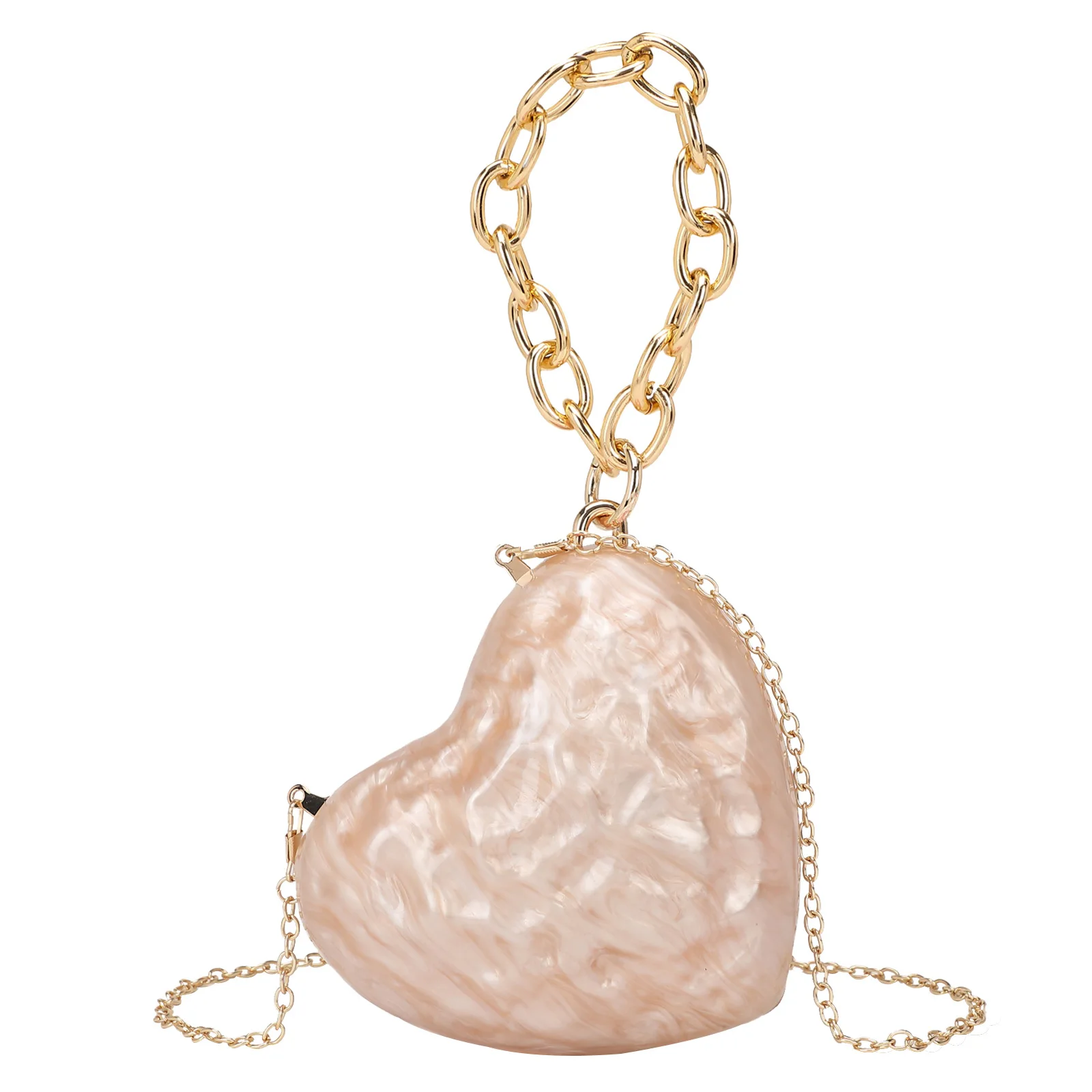 

New Fashionable Ladies Acrylic Chain Crossbody Heart-shaped Mini Evening Clutch Bag for Dinner Party