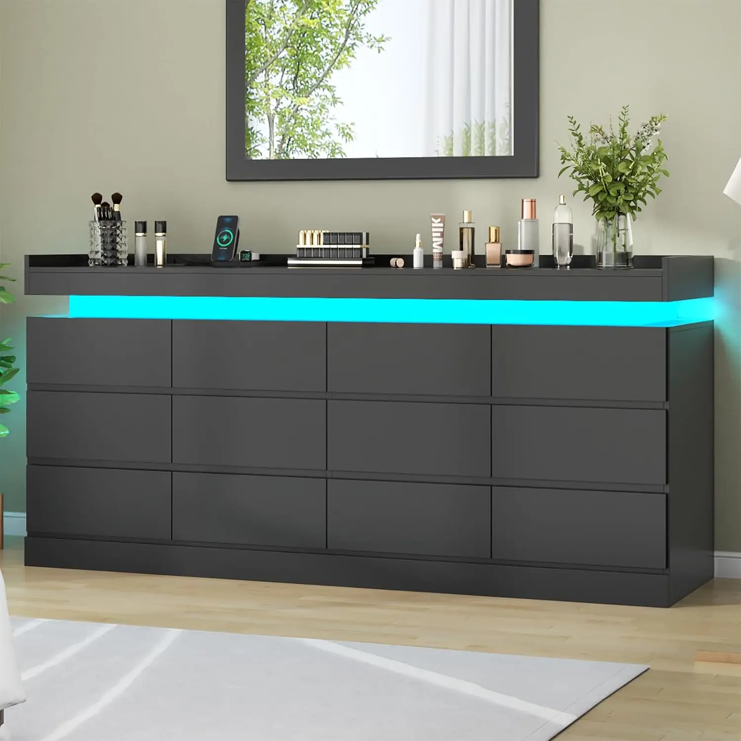 Extra Large 6 Drawer Dresser with 12 Compartment & Power Outlet, Customized