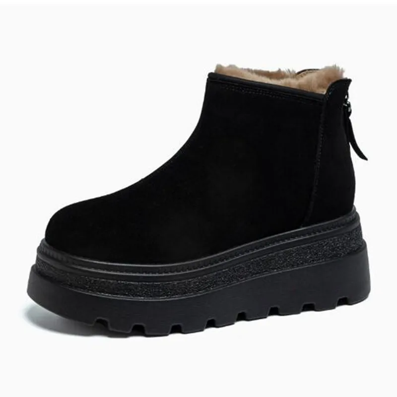 

8cm Suede Leather Snow Shoes Ankle Booties Platform Winter Boots Women Comfortable Non Slip Chelsea Boot Chunky Heel Botas Mujer