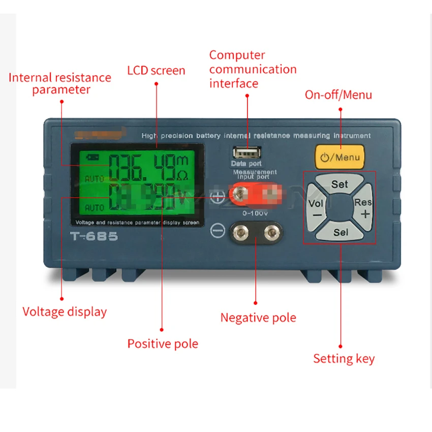 جهاز اختبار المقاومة الداخلية عالي الدقة ، كاشف لجهد بطارية الليثيوم ، T685