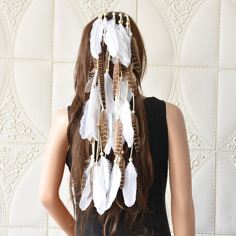 Long Tassels Feather Women Comb Hairbands Boho Ethnic Beads Hairwear Handmade Indian Headdress Bohemian Hair Jewelry Female